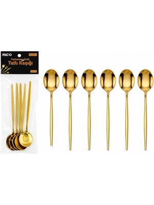 6 Parça Tatlı Kaşığı Seti - Gold Renk - Paslanmaz Çelik