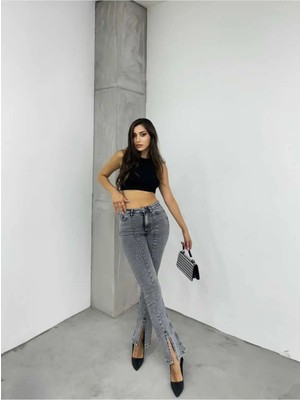 Shevega Füme Ispanyol Paça Yırtmaçlı Jean  Kot Pantolon