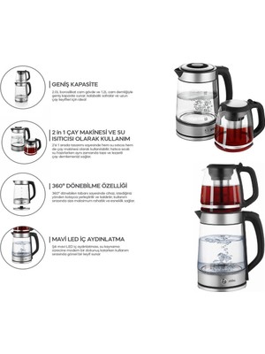 Sinbo 2'si 1 Arada Çaycı - Kettle - 2.0l + 1.2l Kapasite - Cam Gövde