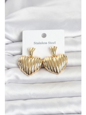 ALK Mey Ithalat® 316L Çelik Gold Renk Kalp Model Kadın Küpe