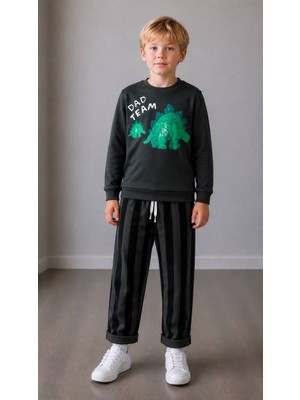 Yiğit Butik Erkek Çocuk Dinozor Baskılı Çizgili Pantolonlu Alt Üst Takım