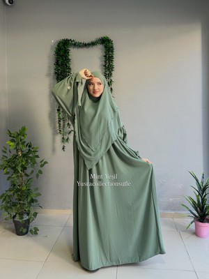 Yüsra Collection Tesettür Papatya Nakışlı Kol Bağlama Elbise ve Kısa Boy Sufle 2'litakım