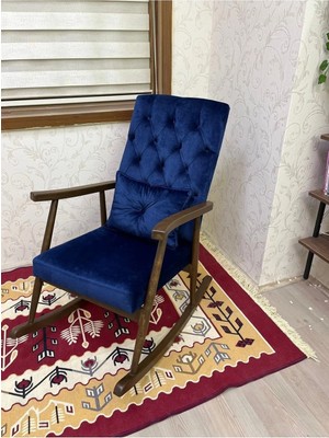 Asedia Trend Lacivert Kapitoneli Sallanan Sandalye Dinlenme Emzirme Tv Okuma Koltuğu Berjer