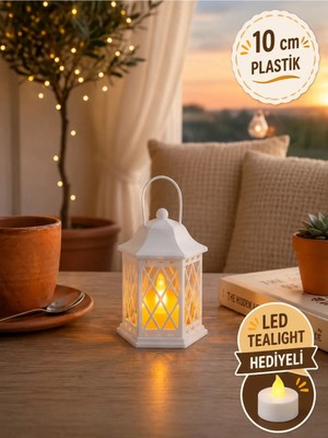 Filkorium3D 10 cm Plastik Dekoratif Fener – LED Tealight Hediyeli Şık Masaüstü Dekorasyon - Masaüstü Fener Dekoru