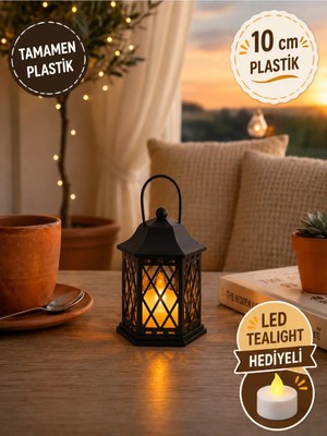 Filkorium3D 10 cm Plastik Dekoratif Fener – LED Tealight Hediyeli Şık Masaüstü Dekorasyon - Masaüstü Fener Dekoru