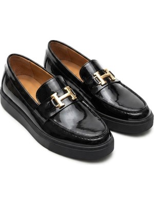 Zerenyus ZRK-X027 Premium Siyah Rugan H Tokalı Bağcıksız Erkek Loafer