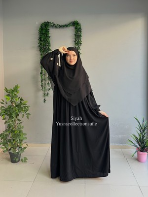 Yüsra Collection Tesettür Papatya Nakışlı Kol Bağlama Elbise ve Kısa Boy Sufle 2'litakım
