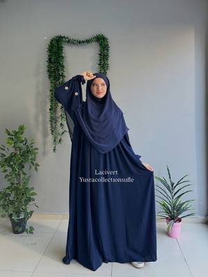 Yüsra Collection Tesettür Papatya Nakışlı Kol Bağlama Elbise ve Kısa Boy Sufle 2'litakım