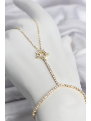 ALK Mey Ithalat® Gold Renk Pirinç Zirkon Taşlı Yıldız Model Şahmeran