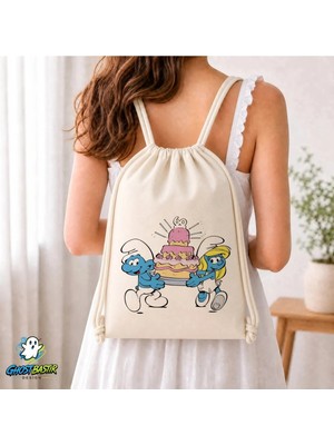 Ghostbastır Design Şirinler Büzgülü Keten Çanta C317