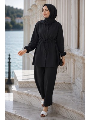 Hafsa Mina Hakim Yaka Gömlekli Ikili Takım Siyah HM2943