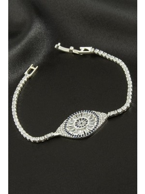 Bijuteri Net Oval Zirkon Taşlı Çocuk Bileklik 16 cm - Gümüş Rengi