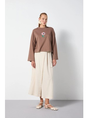 Minaaise Oversize Baskılı T-Shirt Kahverengi