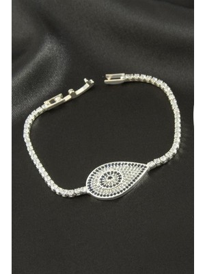 Bijuteri Net Oval Zirkon Taşlı Çocuk Bileklik 16 cm - Gümüş Rengi