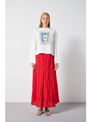 Minaaise Oversize Baskılı T-Shirt Ekru