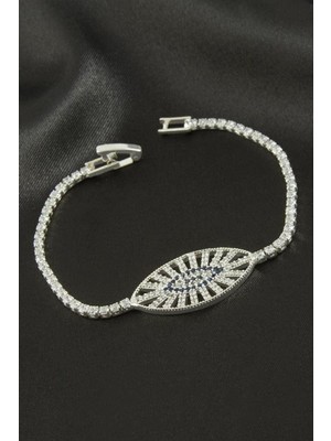 Bijuteri Net Oval Zirkon Taşlı Çocuk Bileklik 16 cm - Gümüş Rengi