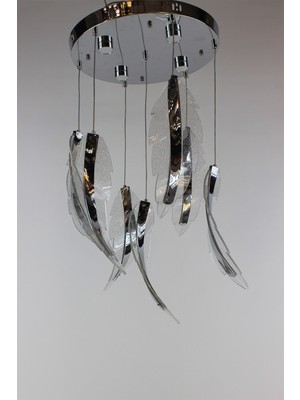 GN Gen Aydınlatma Lüks Krom Çemberli Seri 7li Kristalize Tüy Model Modern LED Avize