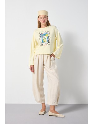 Minaaise Oversize Baskılı T-Shirt Sarı