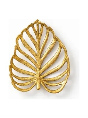 Vivense Gold Yaprak Desenlı Dekoratıf Metal Tepsı, 29X25 cm