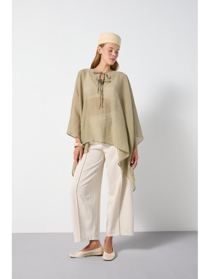 Minaaise Premium Oversize Bağlama Detaylı Bluz Çağla