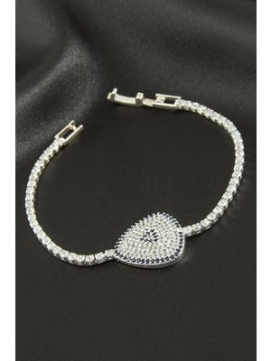Bijuteri Net Oval Zirkon Taşlı Çocuk Bileklik 16 cm - Gümüş Rengi