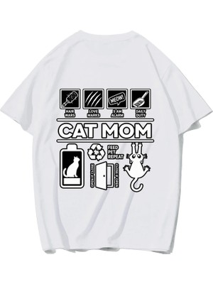 Brz Collection Unisex Oversize Cat Mom T-Shirt (Beyaz)