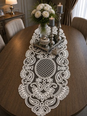 Lena Maison Luna Siyah Tül Üzerine Nakış Işlemeli Runner 105 CMX35 cm