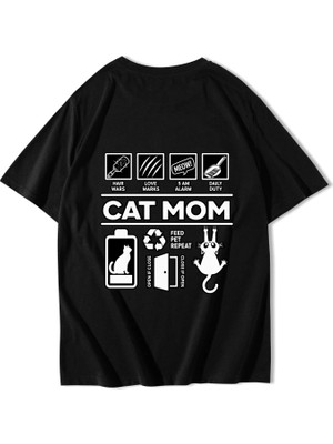 Brz Collection Unisex Oversize Cat Mom T-Shirt Siyah