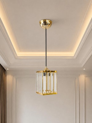 Prime Aydınlatma Kare Taşlı Avize Gold