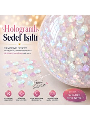 Bkmc Hologramlı Balon Içi Konfeti Sedef Yuvarlak Pul Şeffaf Balon ve Süsü Doğum Günü Parti Dekorasyonu Hologramlı Şeffaf Balon Pulu