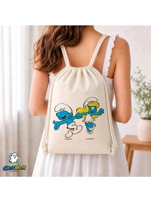 Ghostbastır Design Şirinler Büzgülü Keten Çanta C314