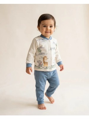 Hayvan Baskılı Unisex Bebek Pijama Takımı Mavi