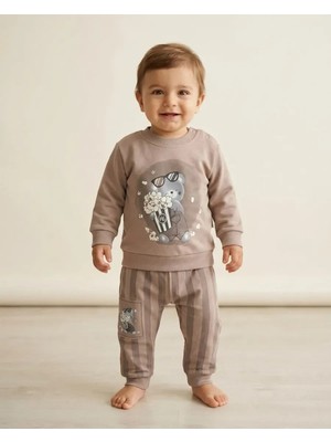 Ayıcık Desenli Kahverengi Erkek Bebek Pijama Takımı