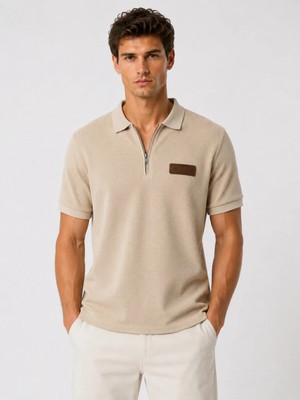 Prolet Erkek Fermuarlı Waffle Polo T-Shirt