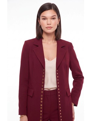 Cemo Gold Düğme Detaylı Uzun Blazer Ceket