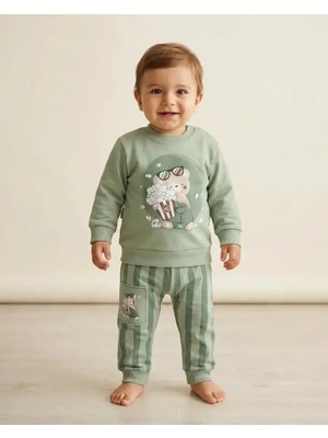 Ayıcık Baskılı Erkek Bebek Pijama Takımı Yeşil