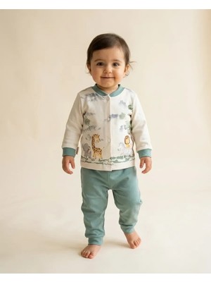 Yeşil – Hayvan Baskılı Unisex Bebek Pijama Takımı