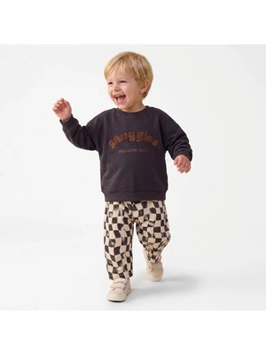 Minelora Erkek Bebek Nakışlı Pamuklu Sweatshirt ve Pantolon 2'li Takım