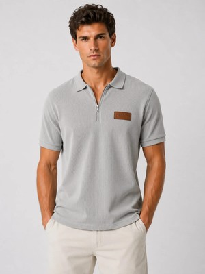 Prolet Erkek Fermuarlı Waffle Polo T-Shirt