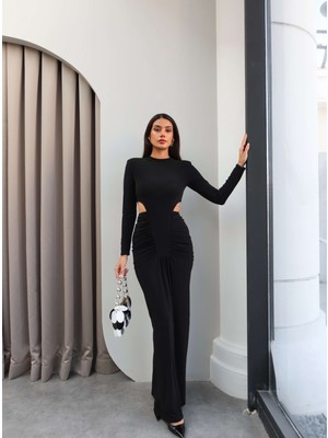 Esra Helvacı Bel Formlu Vatkalı Uzun Kol Elbise