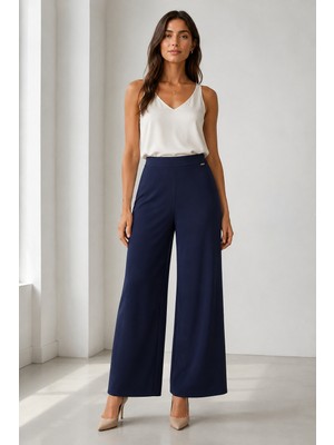 Bihan Store Kadın Rahat Kesim Beli Lastikli Bol Paça Pantolon Y26-1603-LACIVERT