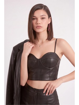 Cemo Deri Ince Askılı Büstiyer Crop Top