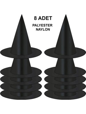 ALK Mey Ithalat® 8 Adet Siyah Cadı Şapkası – Yetişkin &amp; Çocuk Kostüm Aksesuarı