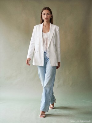 Dilvin 60815 Lyocell Karışımlı Blazer Ceket-Beyaz