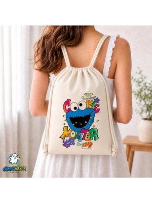 Ghostbastır Design Kurabiye Canavarı Büzgülü Keten Çanta C164