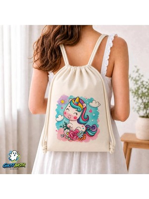 Ghostbastır Design Unicorn Büzgülü Keten Çanta C357