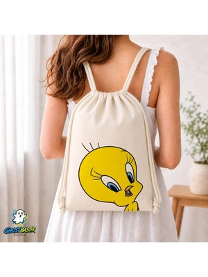 Ghostbastır Design Tweety Büzgülü Keten Çanta C356