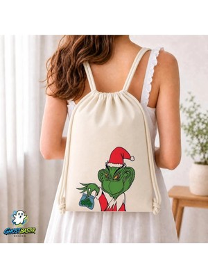 Ghostbastır Design Grinch Büzgülü Keten Çanta C104