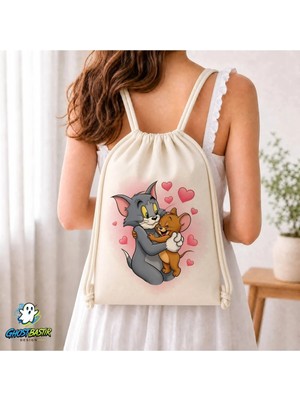 Ghostbastır Design Tom ve Jerry Büzgülü Keten Çanta C348