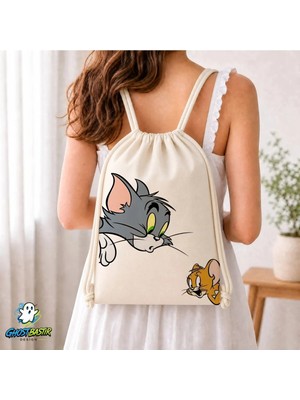 Ghostbastır Design Tom ve Jerry Büzgülü Keten Çanta C340
